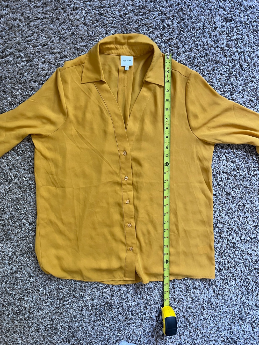 Pleione Mustard Yellow Long Sleeve V-Neck Button Down Blouse Size Medium - Picture 6 of 6